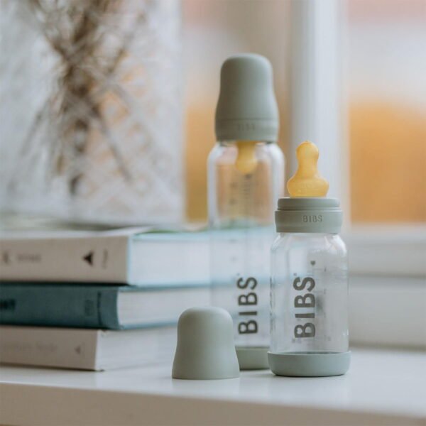 Bibs Baby Glass Bottle Complete Set Sage 0M+ 225mL - Image 3