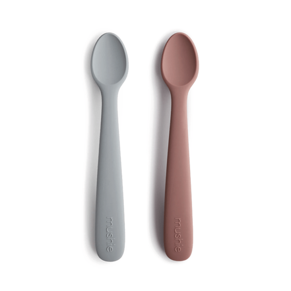 Mushie Silicone Baby Feeding Spoons Stone/Cloudy Mauve 6M+