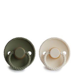 Frigg Natural Latex Pacifier Rope Cream/Olive 0-6M x2