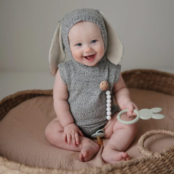 Mushie Silicone Bunny Teether Sage - Image 3