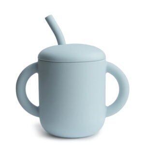 Mushie Silicone Training Cup + Straw Powder Blue 6M+