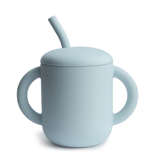 Mushie Silicone Training Cup + Straw Powder Blue 6M+