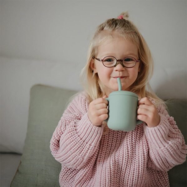 Mushie Silicone Training Cup + Straw Cambridge Blue 6m+ - Image 2
