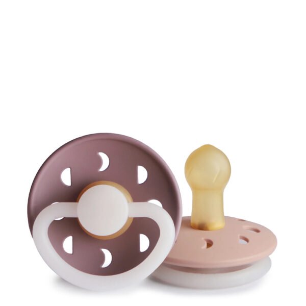 Frigg Natural Latex Pacifier Night Moon Phase Mauve/Blush 0-6M x2