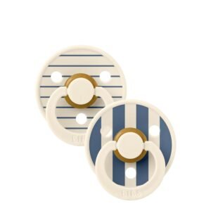 Bibs Colour Pacifier Studio Collection Round Latex Ivory/Steel Blue 0-6M x2