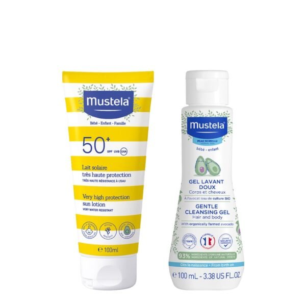 Mustela Sun Lotion SPF50+ 100mL + Mustela Gentle Cleansing Gel 100mL Beach Bucket Offer